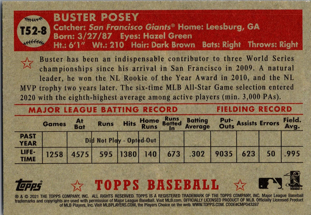 2021 Topps #T52-8 Buster Posey 1952 Topps Redux