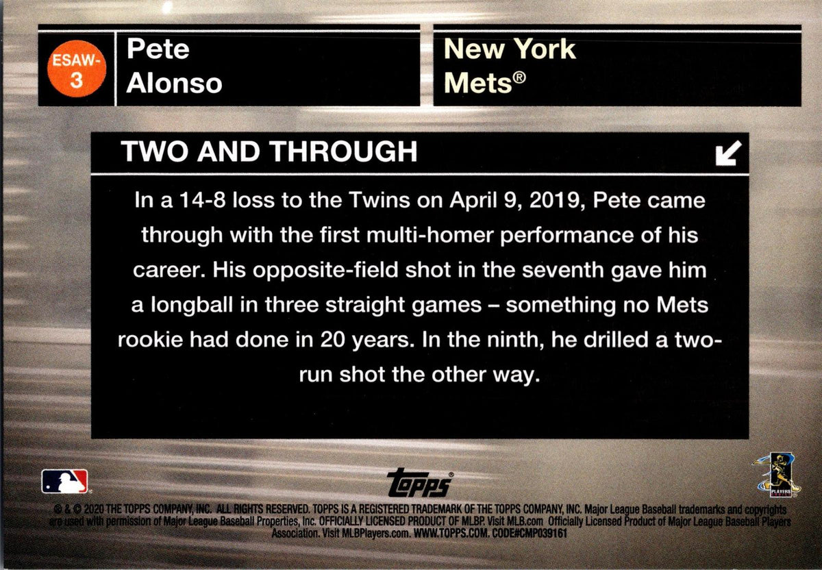 2020 Topps #ESAW-3 Pete Alonso Empire State Award Winners