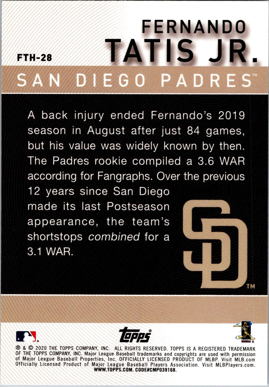 2020 Topps #FTH-28 Fernando Tatis Jr. Fernando Tatis Jr. Highlights