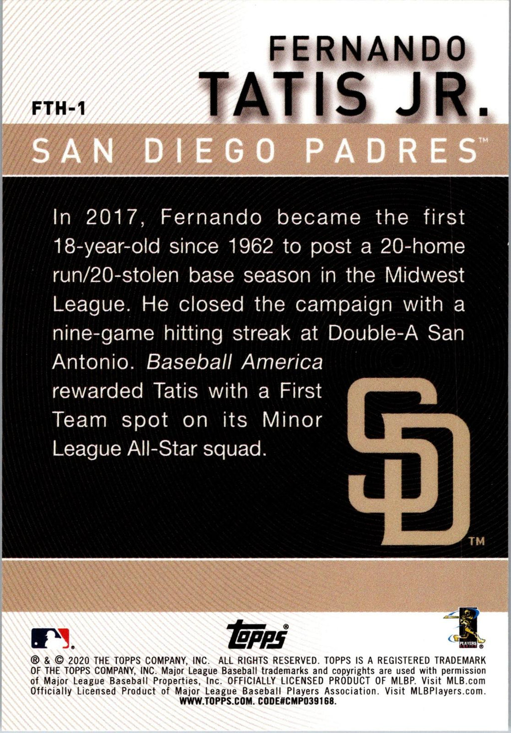 2020 Topps #FTH-1 Fernando Tatis Jr. Fernando Tatis Jr. Highlights