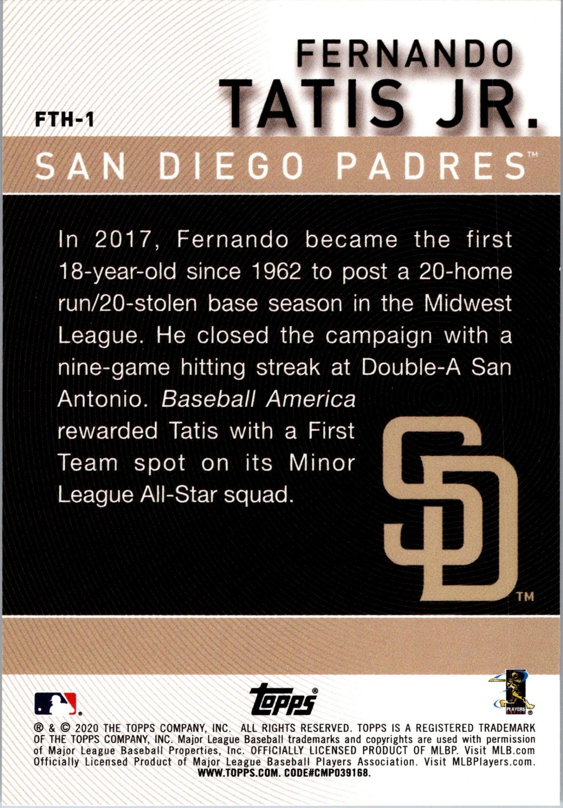 2020 Topps #FTH-1 Fernando Tatis Jr. Fernando Tatis Jr. Highlights