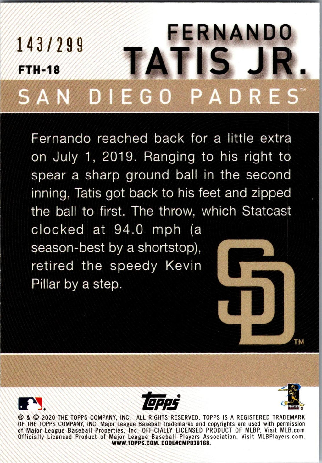 2020 Topps #FTH-18 Fernando Tatis Jr. Fernando Tatis Jr. Highlights