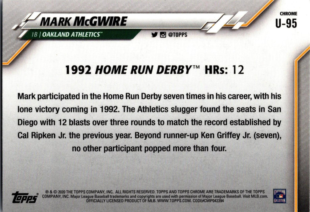 2020 Topps Chrome Update #U-95 Mark McGwire