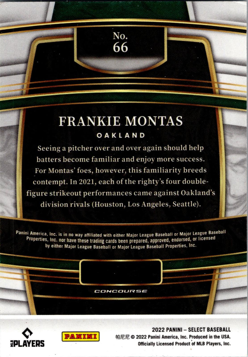 2022 Panini Select #66 Frankie Montas