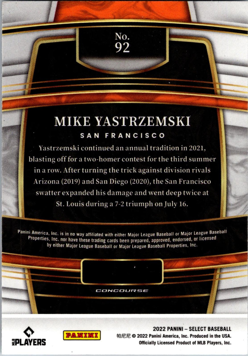 2022 Panini Select #92 Mike Yastrzemski