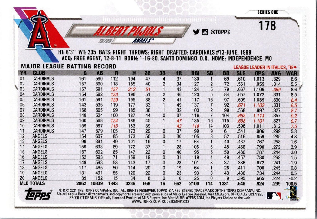 2021 Topps #178 Albert Pujols
