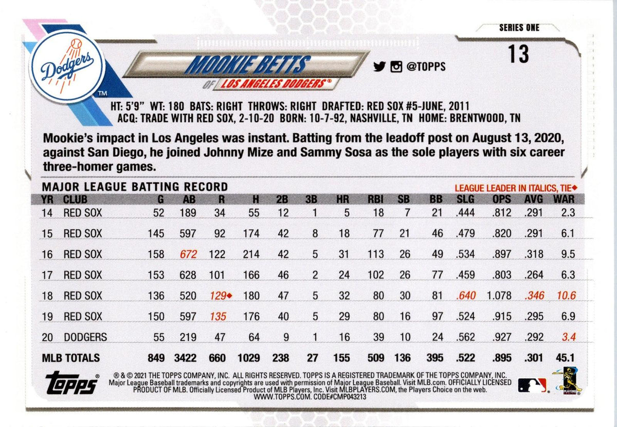 2021 Topps UK Edition #220 Mookie Betts