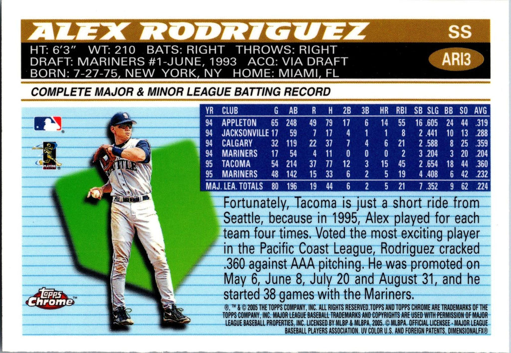 2005 Topps Chrome #ARI3 Alex Rodriguez Alex Rodriguez Throwbacks