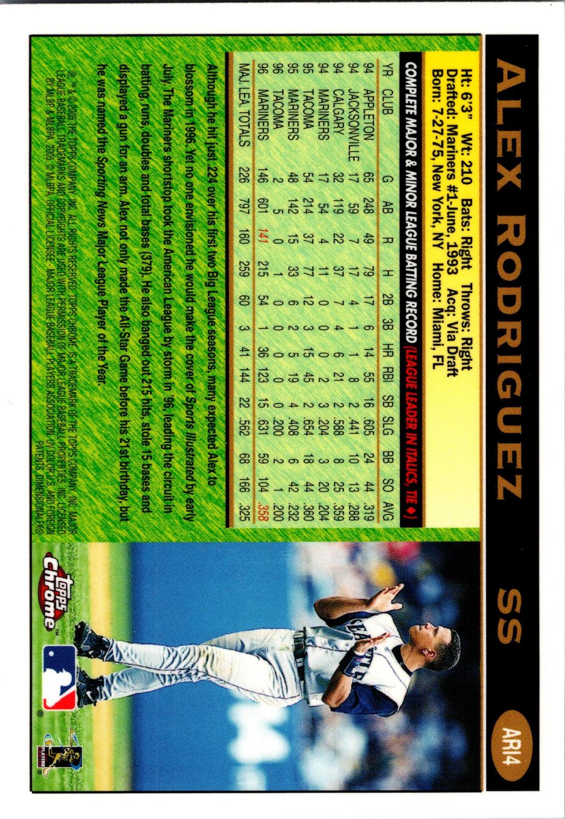 2005 Topps Chrome #ARI4 Alex Rodriguez Alex Rodriguez Throwbacks