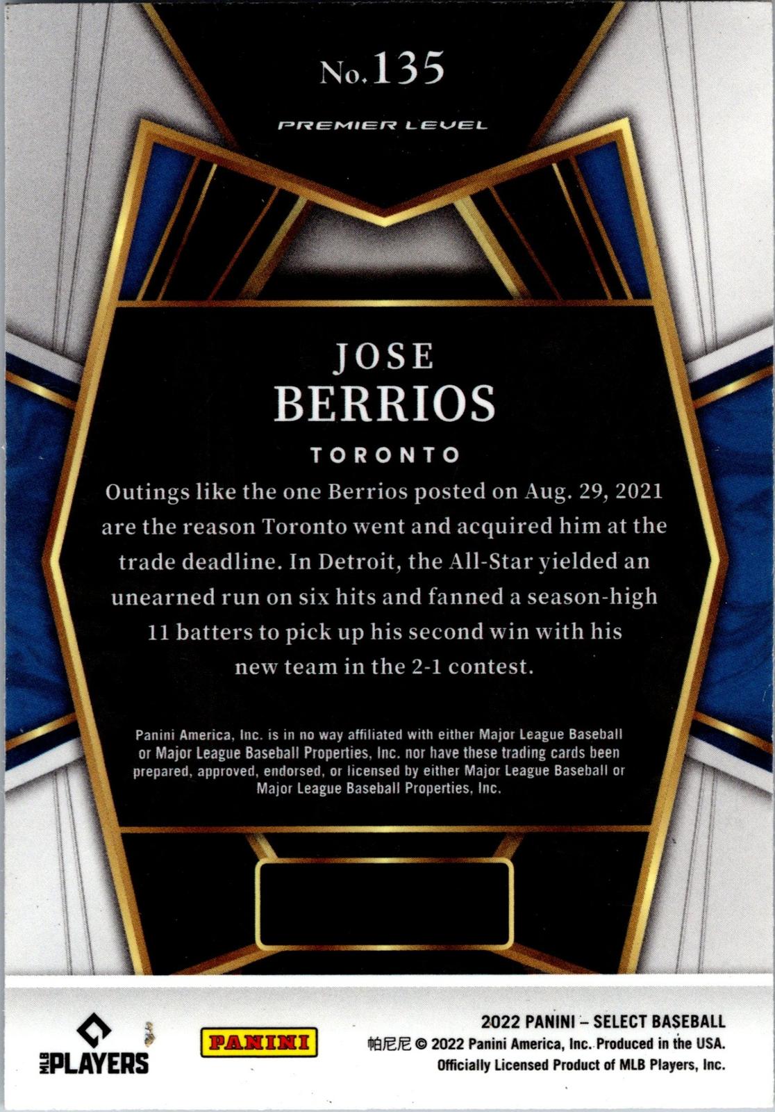 2022 Panini Select #135 Jose Berrios Blue Retail Base