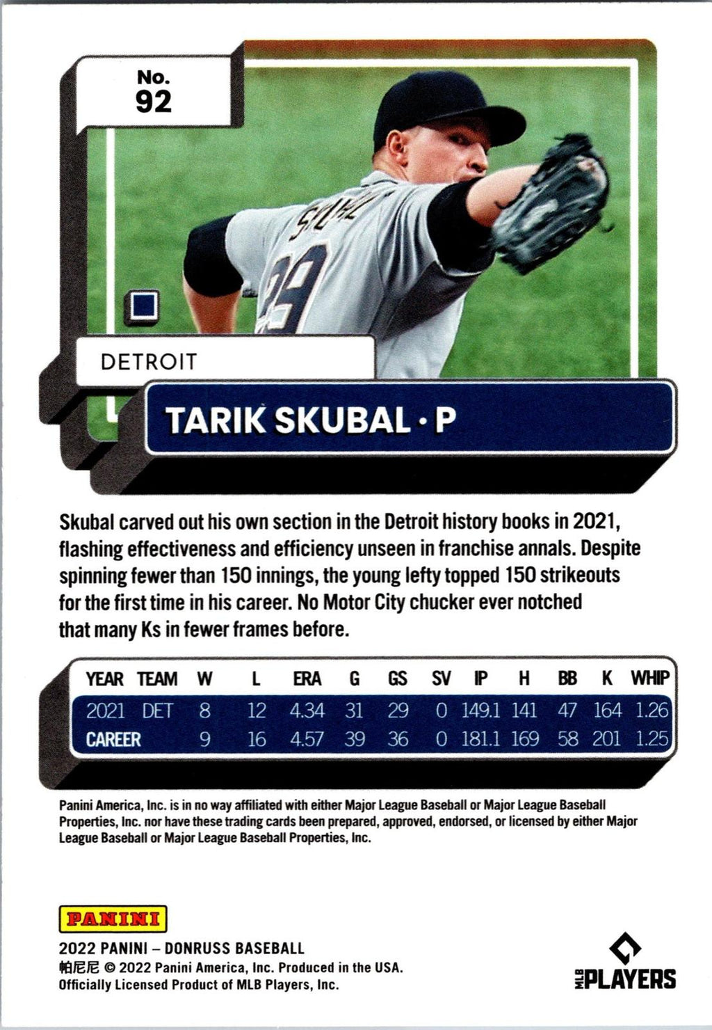 2022 Donruss #92 Tarik Skubal