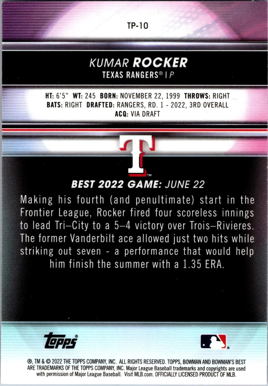 2022 Bowman's Best #TP-10 Kumar Rocker Top Prospects