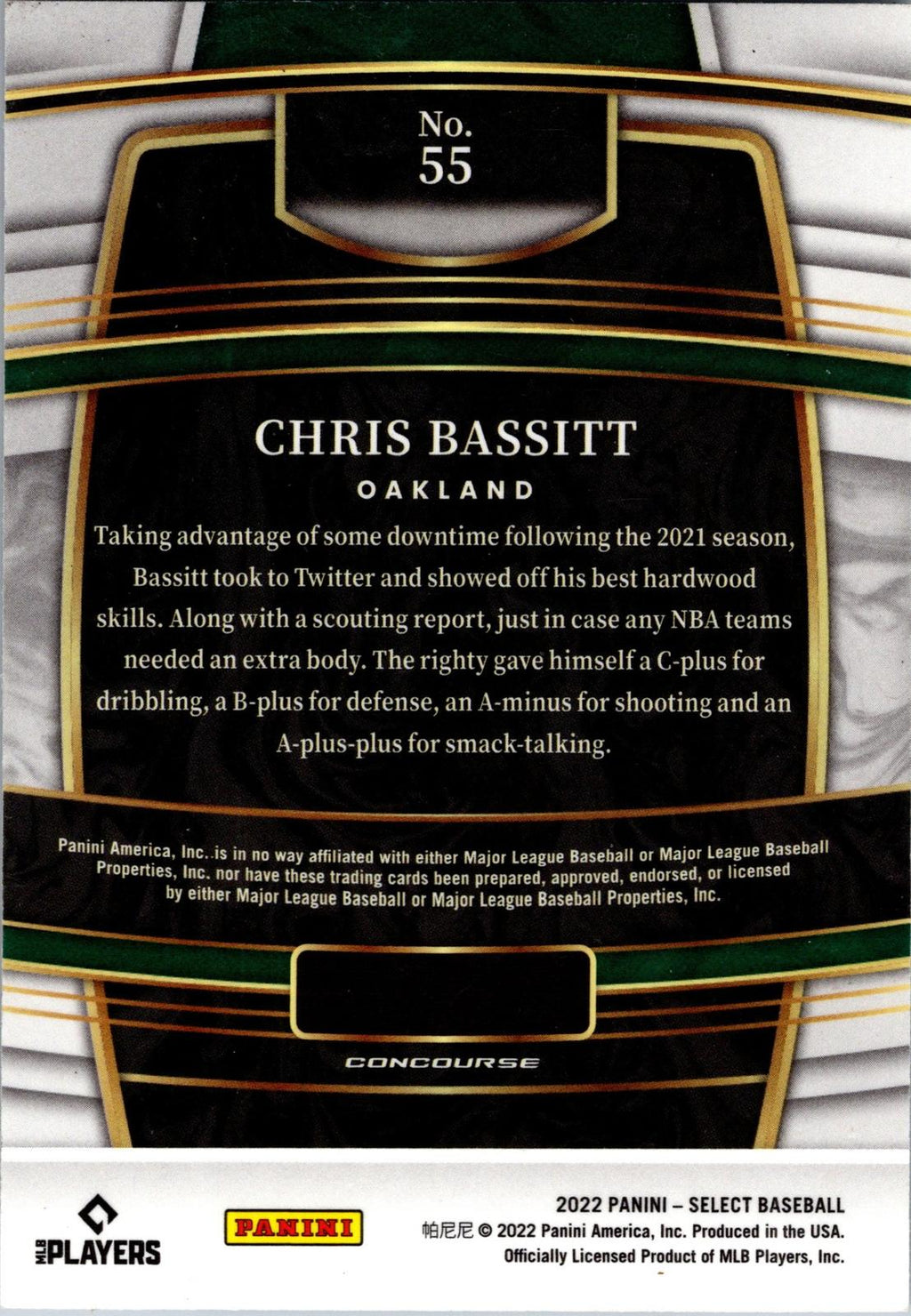 2022 Panini Select #55 Chris Bassitt