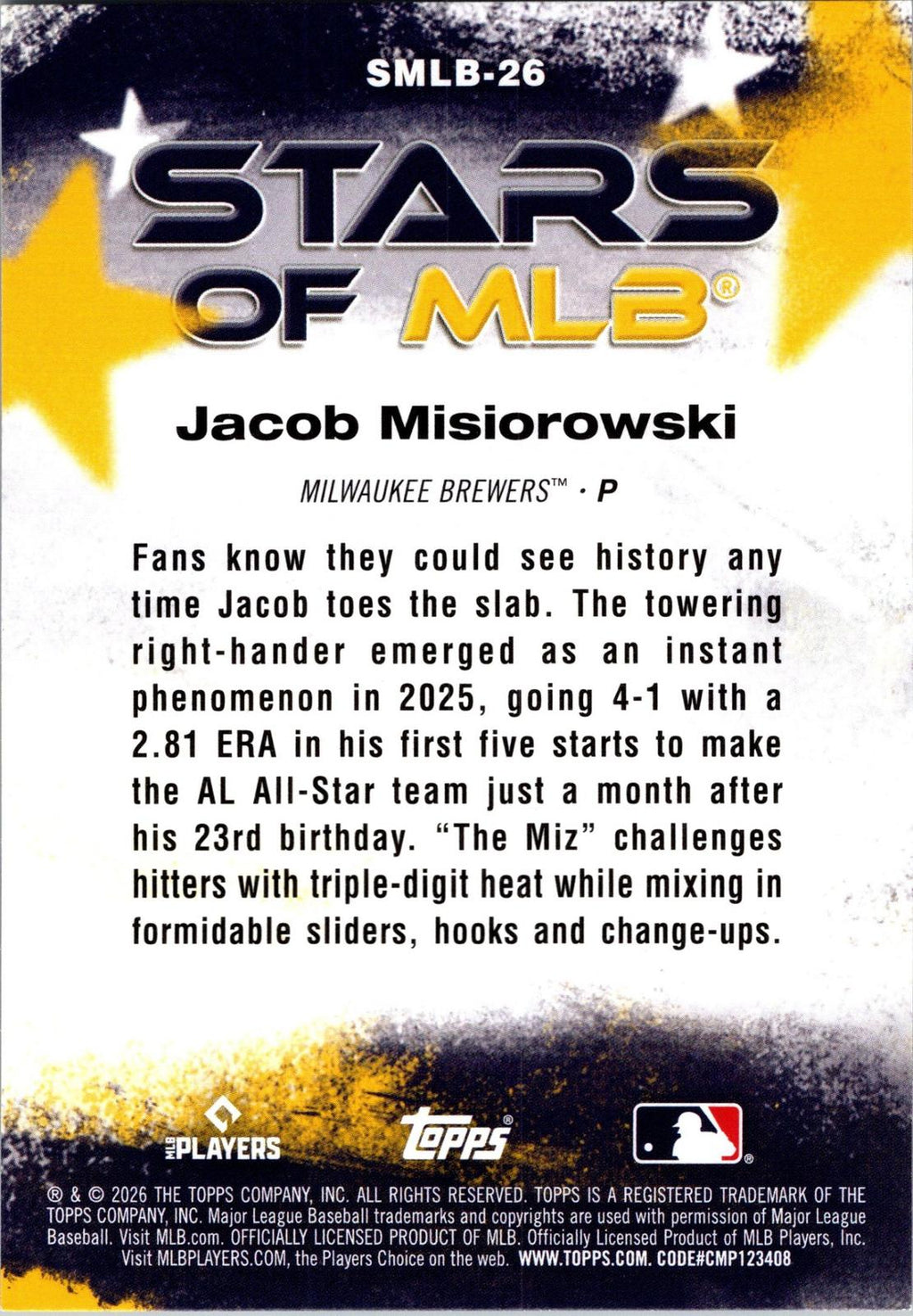 2026 Topps #SMLB-26 Jacob Misiorowski Stars of MLB