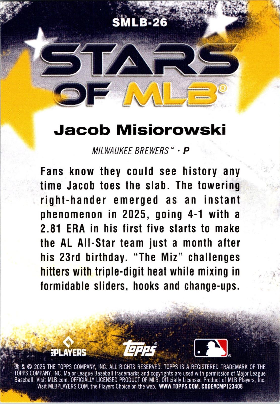 2026 Topps #SMLB-26 Jacob Misiorowski Stars of MLB
