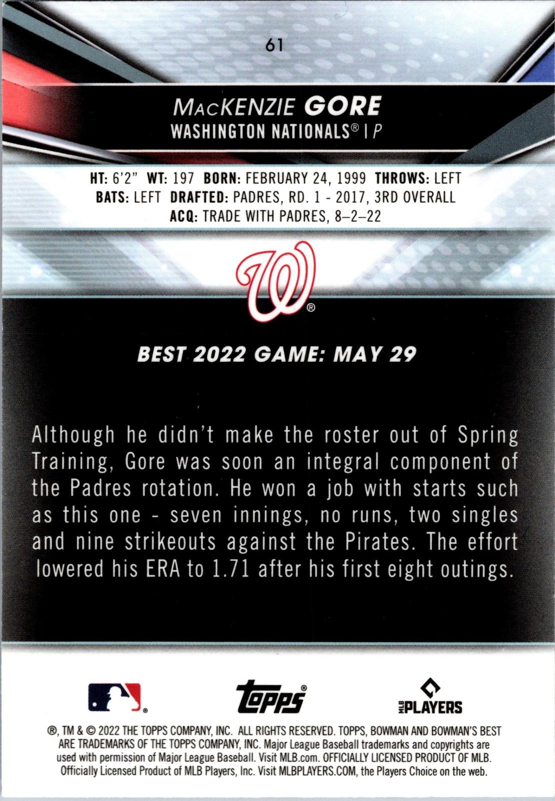 2022 Bowman's Best #61 MacKenzie Gore