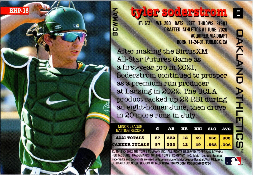 2022 Bowman Heritage #BHP-16 Tyler Soderstrom Prospects