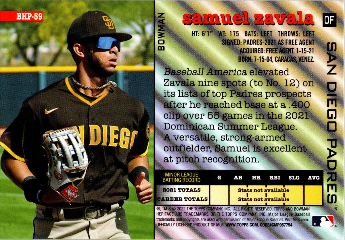 2022 Bowman Heritage #BHP-59 Samuel Zavala Prospects
