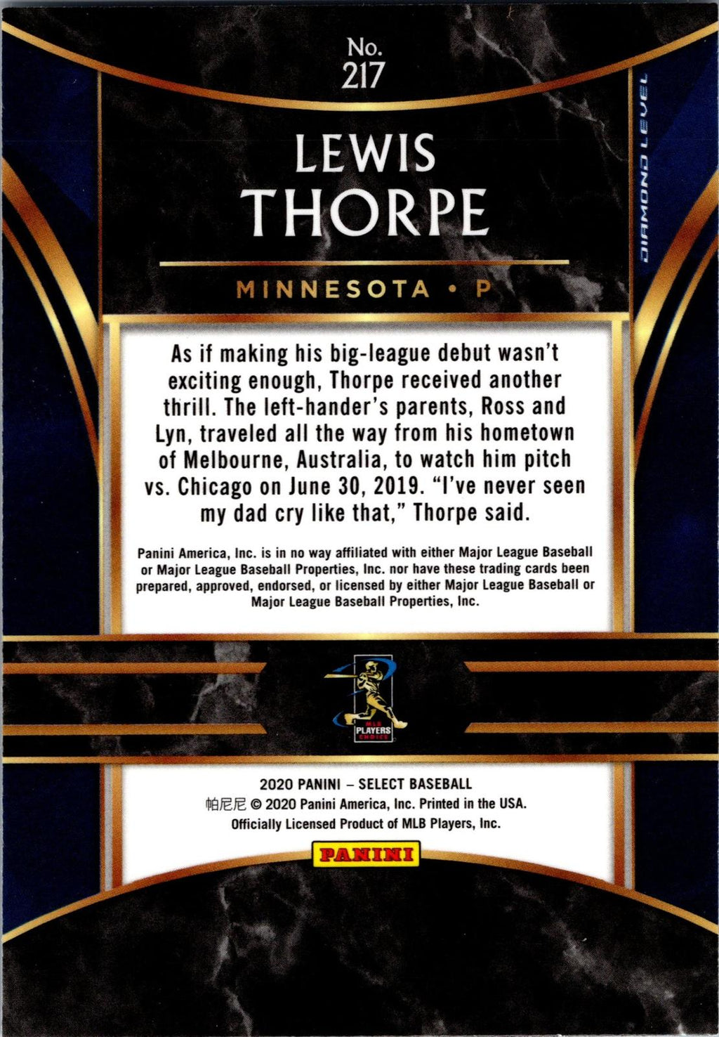 2020 Panini Select #217 Lewis Thorpe