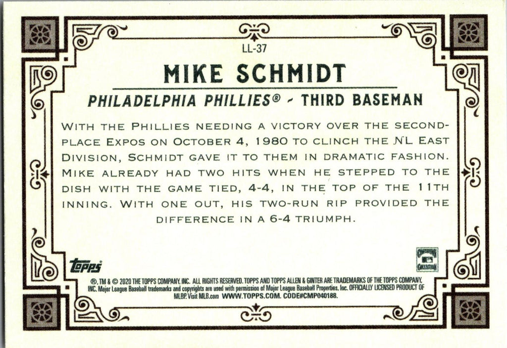 2020 Topps Allen & Ginter #LL-37 Mike Schmidt Longball Lore