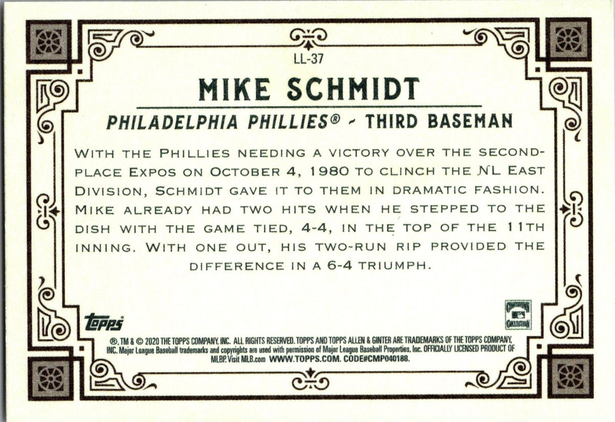 2020 Topps Allen & Ginter #LL-37 Mike Schmidt Longball Lore