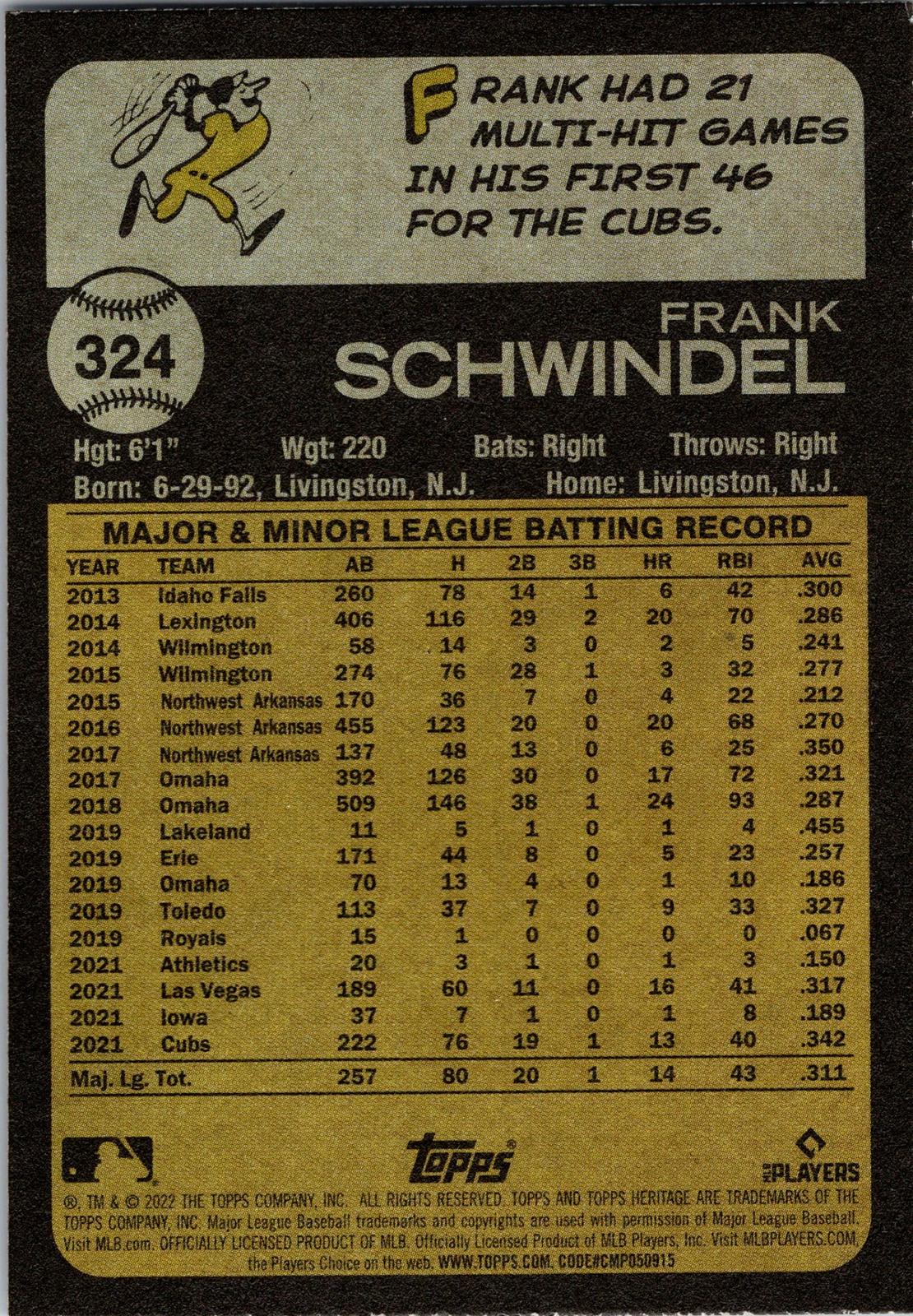 2022 Topps Heritage #324 Frank Schwindel