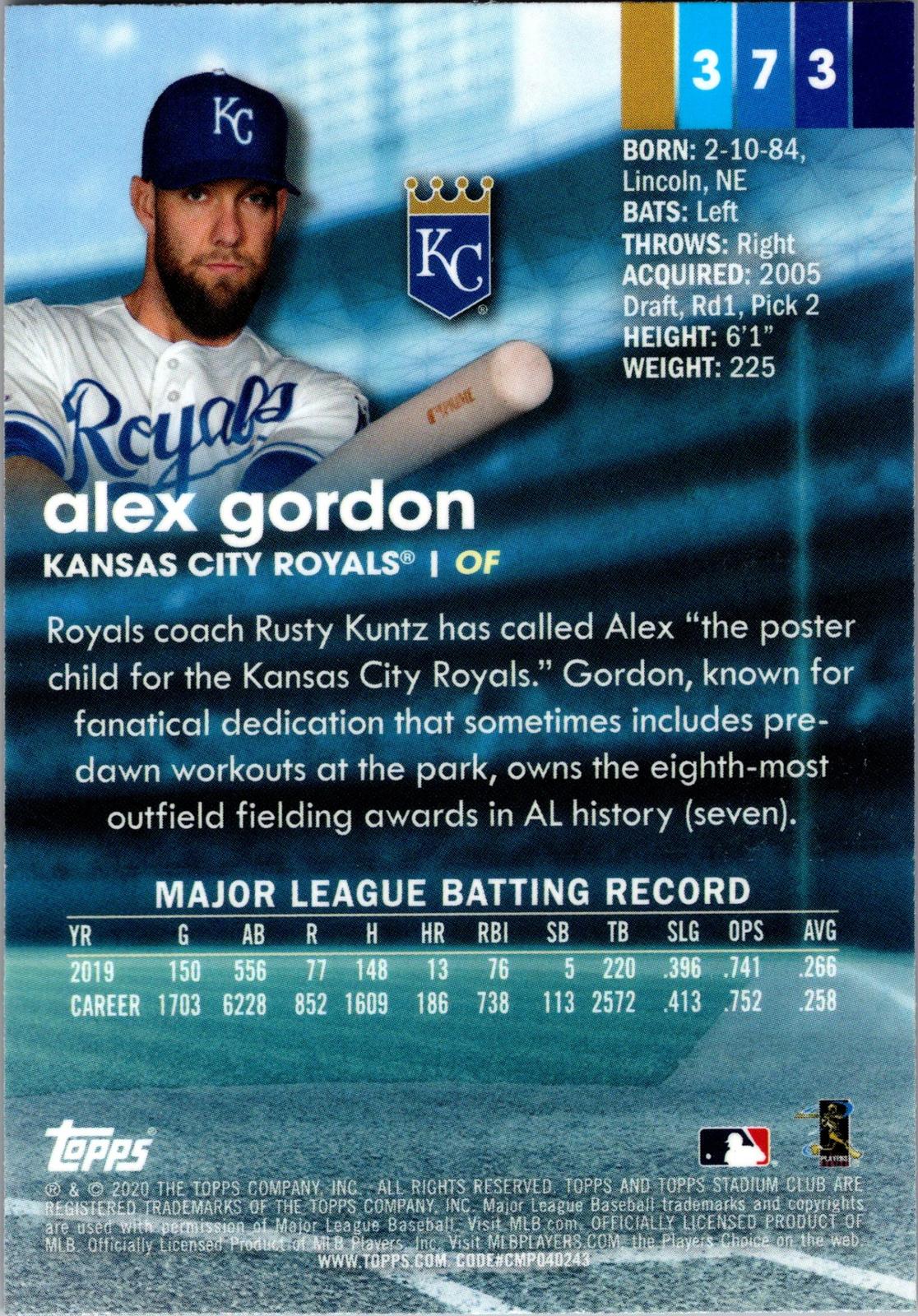 2020 Stadium Club Chrome #373 Alex Gordon Refractor