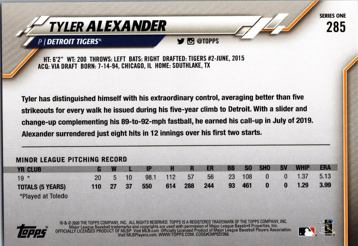 2020 Topps #285 Tyler Alexander