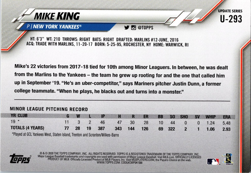 2020 Topps Update #U-293 Mike King