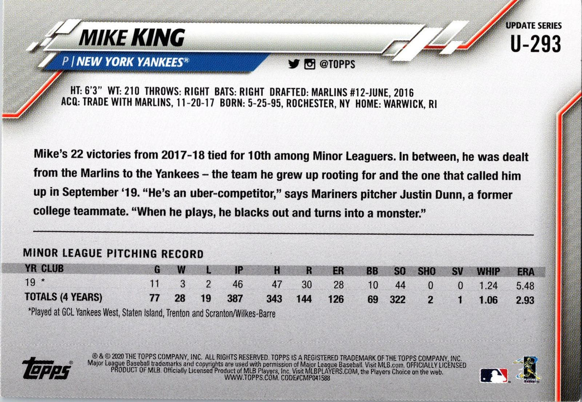 2020 Topps Update #U-293 Mike King