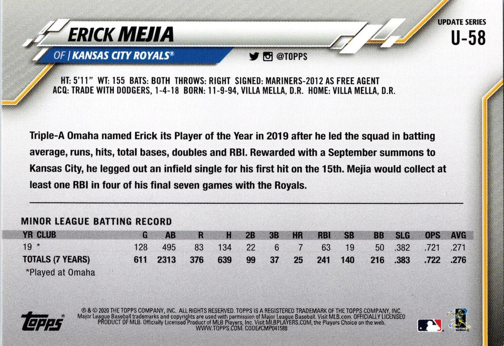 2020 Topps Update #U-58 Erick Mejia