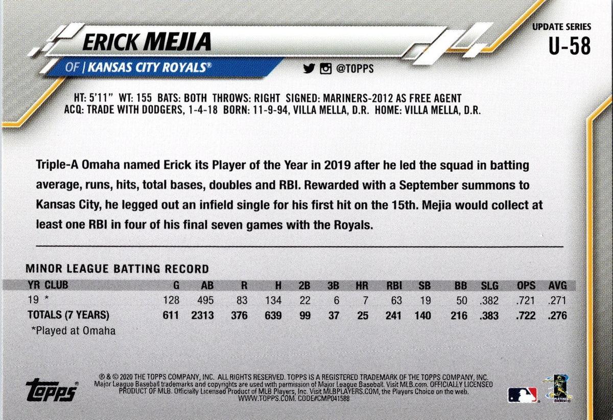 2020 Topps Update #U-58 Erick Mejia