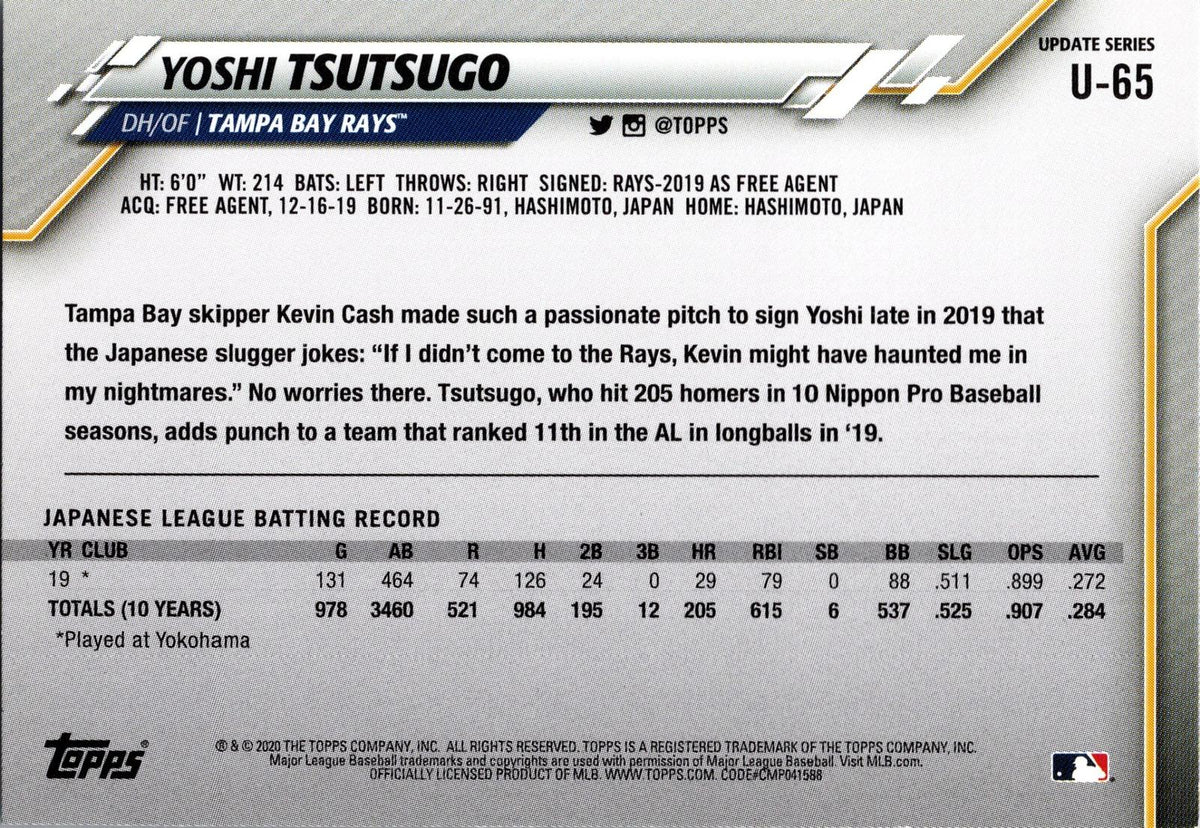 2020 Topps Update #U-65 Yoshi Tsutsugo Yellow