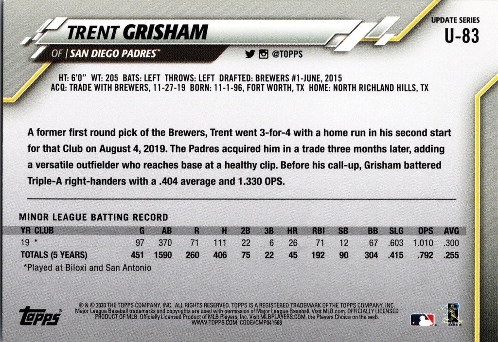 2020 Topps Update #U-83 Trent Grisham