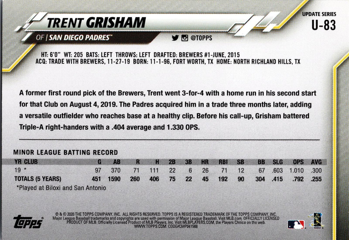 2020 Topps Update #U-83 Trent Grisham