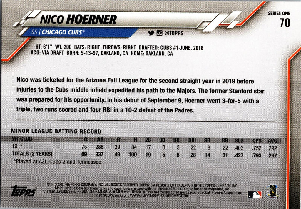 2020 Topps #70 Nico Hoerner