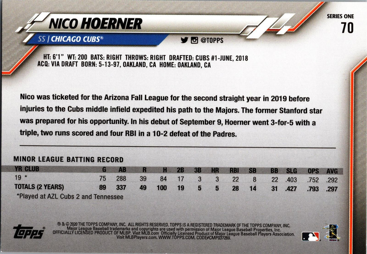 2020 Topps #70 Nico Hoerner
