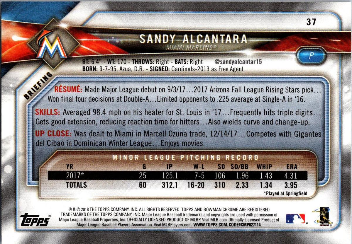 2018 Bowman #37 Sandy Alcantara