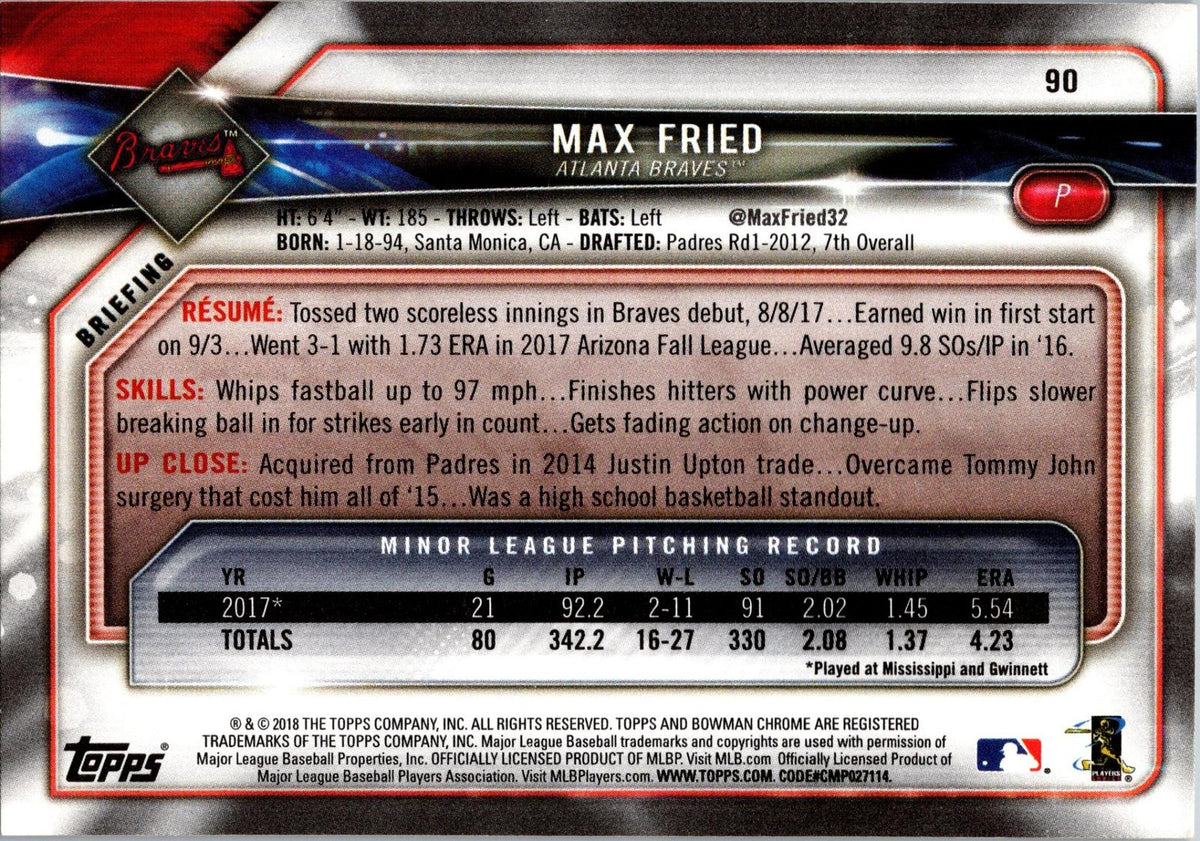 2018 Bowman #90 Max Fried