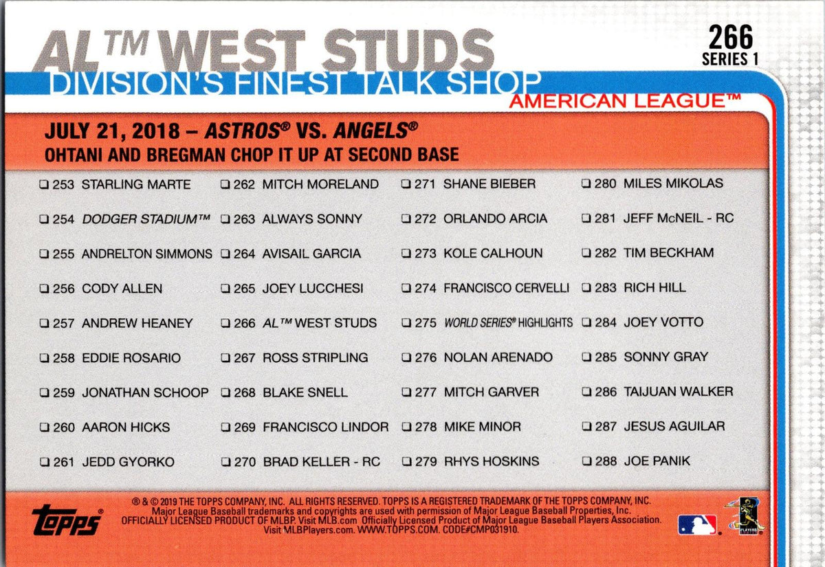 2019 Topps #266 AL West Studs