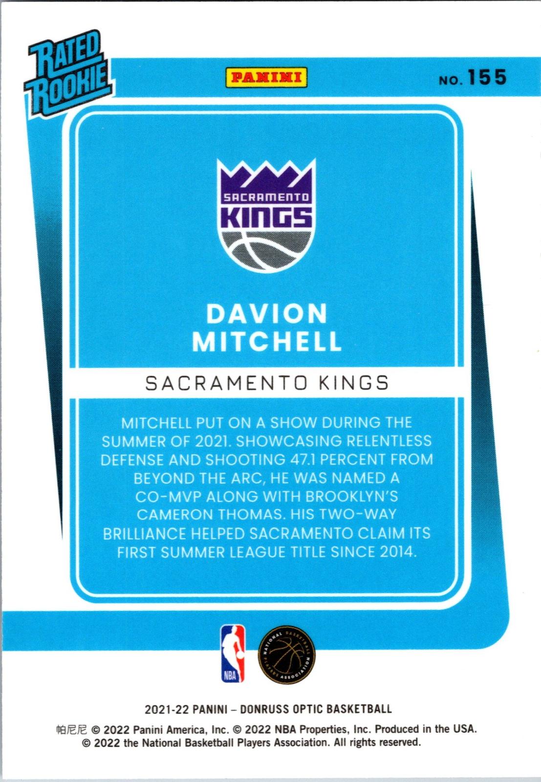 2021-22 Donruss Optic #155 Davion Mitchell
