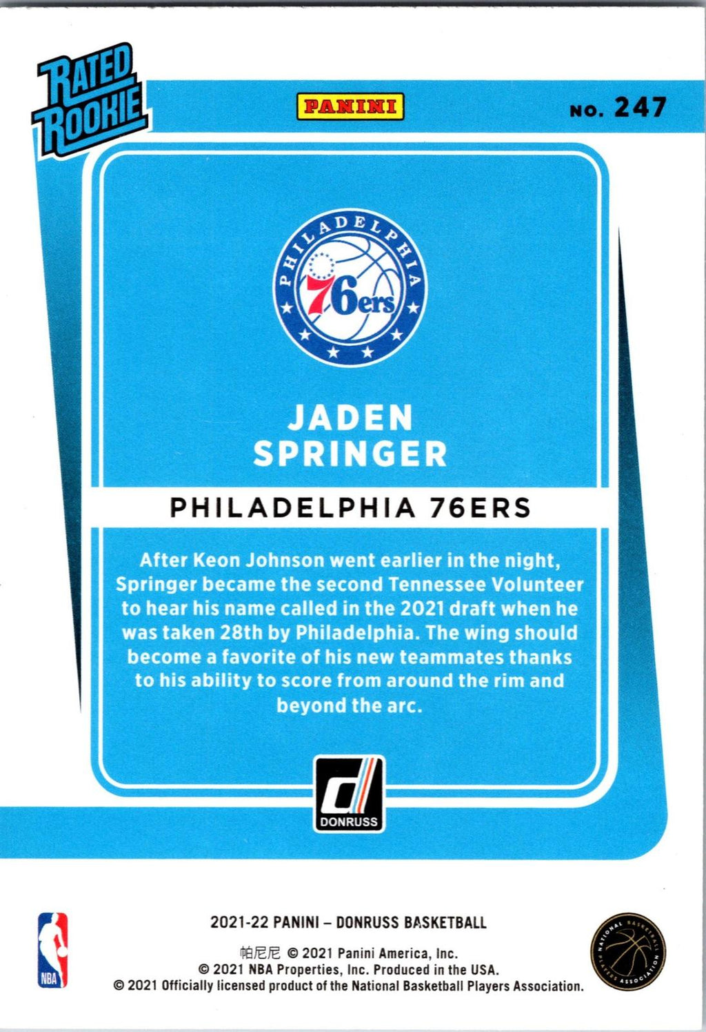 2021-22 Donruss #247 Jaden Springer