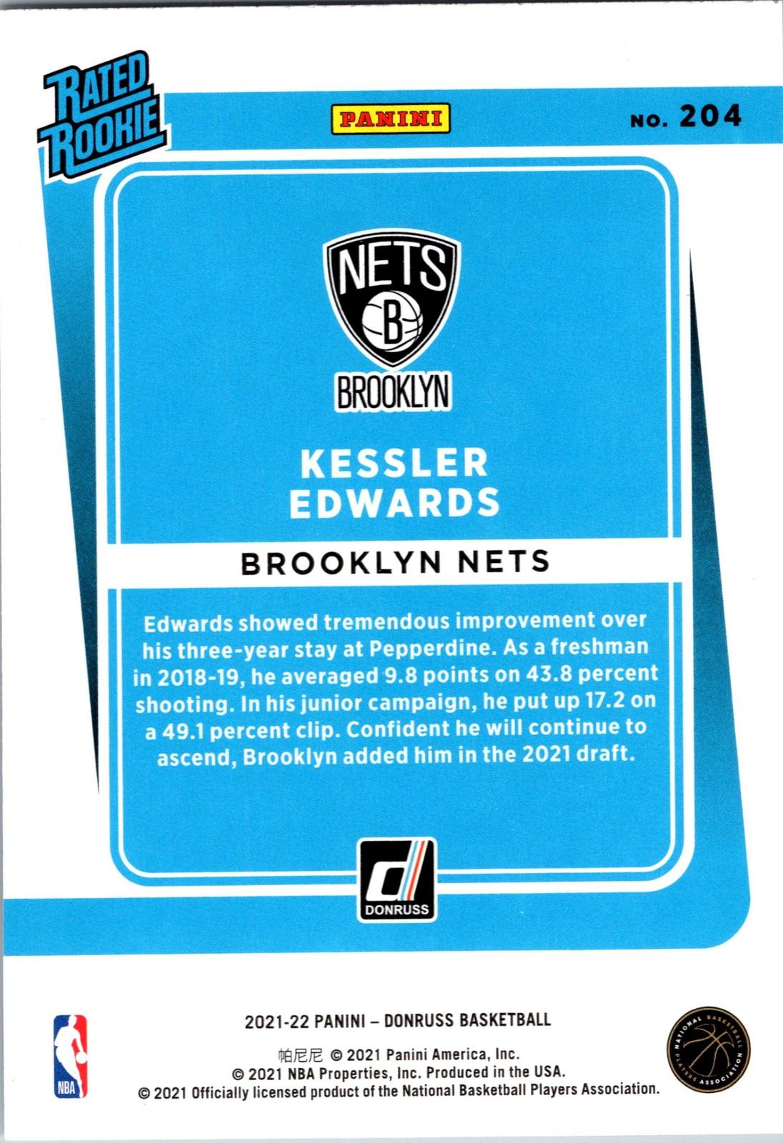 2021-22 Donruss #204 Kessler Edwards