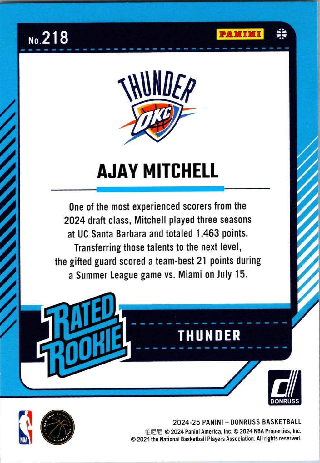2024-25 Donruss #218 Ajay Mitchell