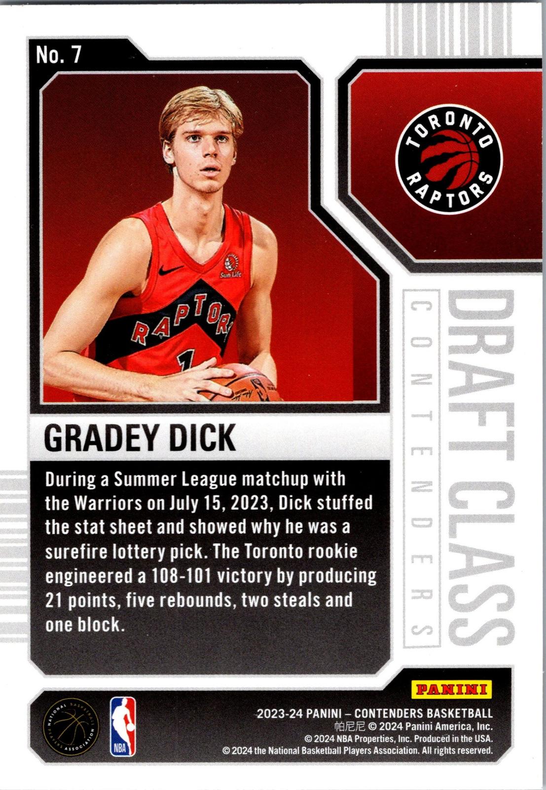 2023-24 Panini Contenders #7 Gradey Dick 2023 Draft Class Contenders