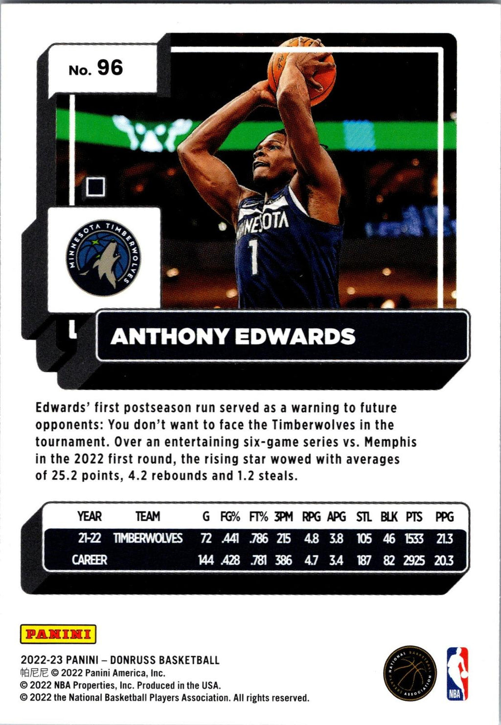 2022-23 Donruss #96 Anthony Edwards