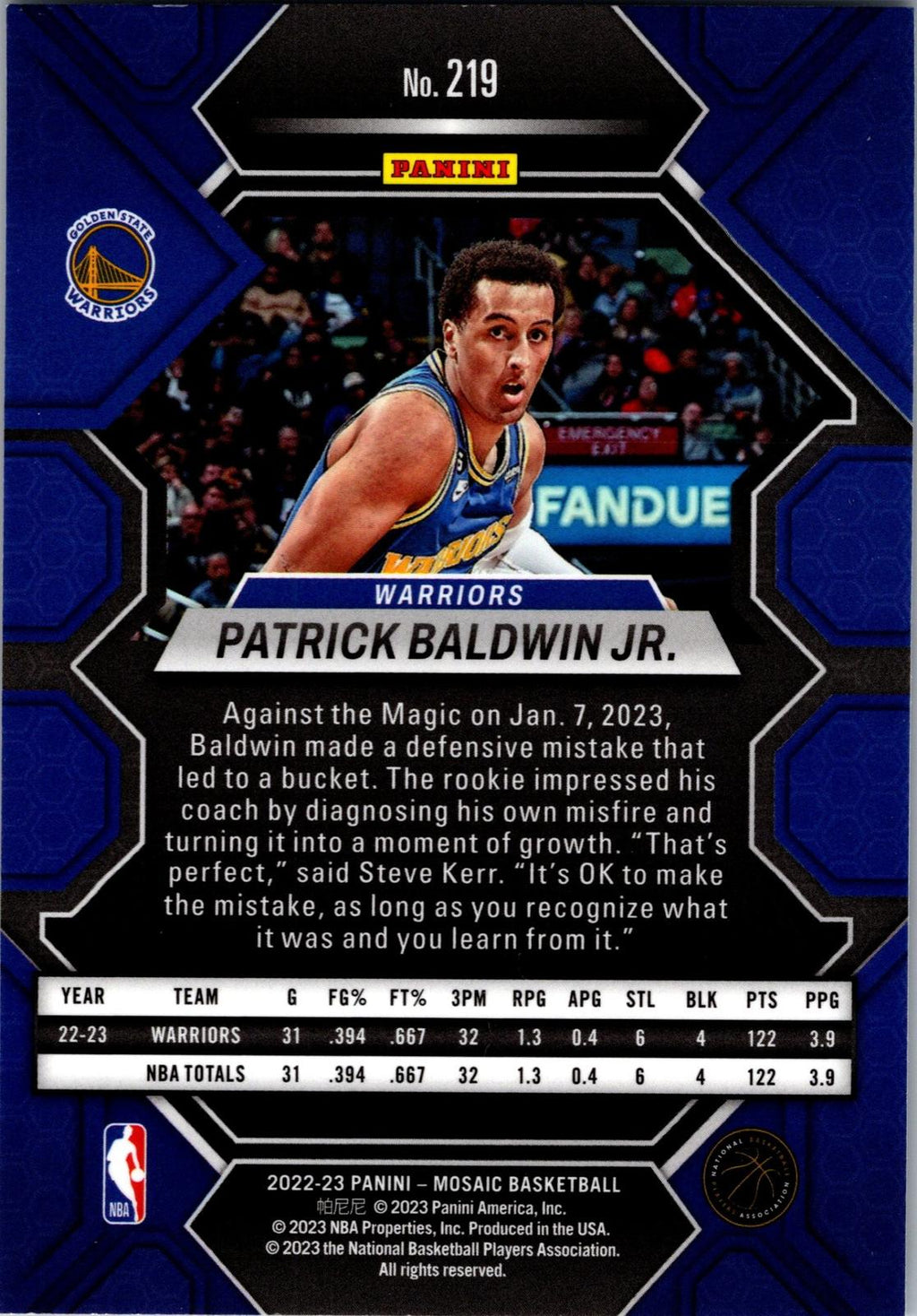 2022-23 Panini Mosaic #219 Patrick Baldwin Jr.