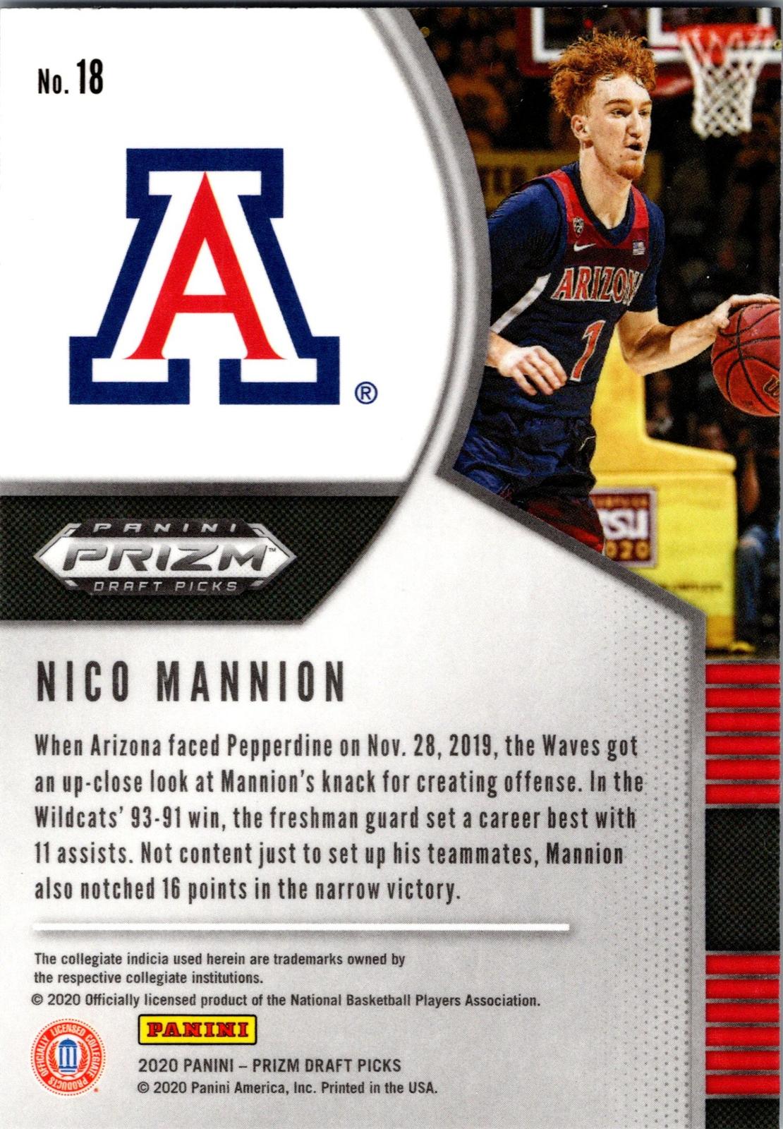 2020 Panini Prizm Draft Picks Collegiate #18 Nico Mannion