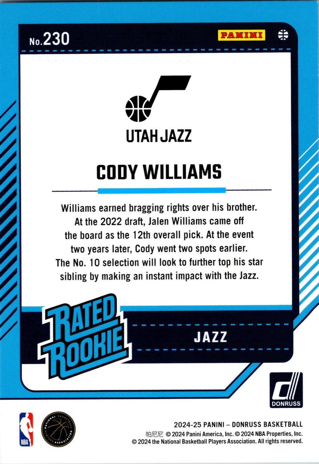 2024-25 Donruss #230 Cody Williams
