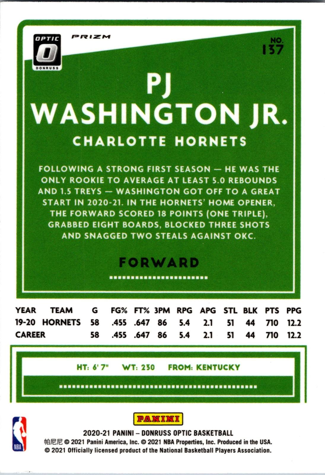2020-21 Donruss Optic #137 PJ Washington Jr.